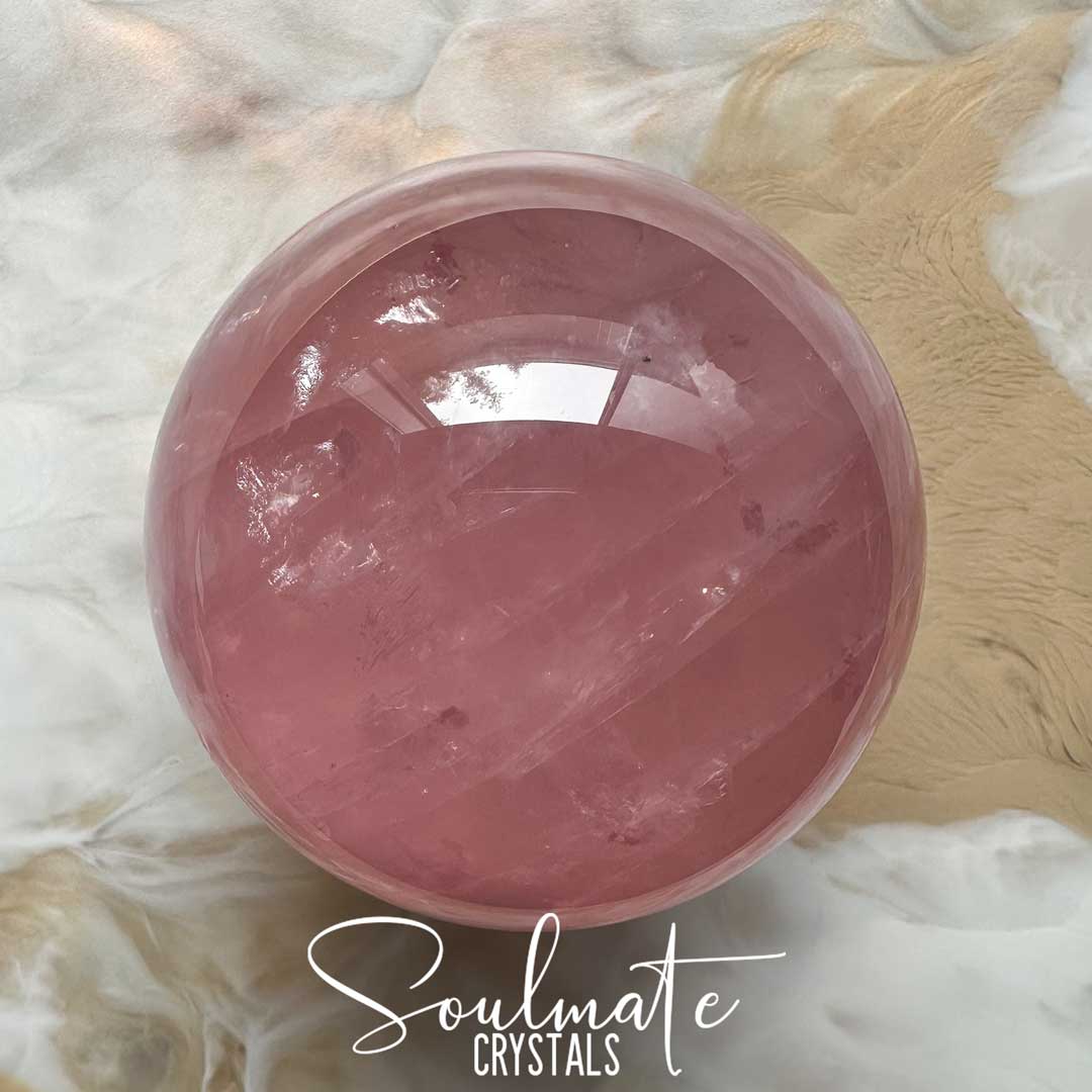 Soulmate Crystals Rose Quartz Polished Crystal Sphere, Pink Crystal for Self-Love, Forgiveness, Unconditional Love.