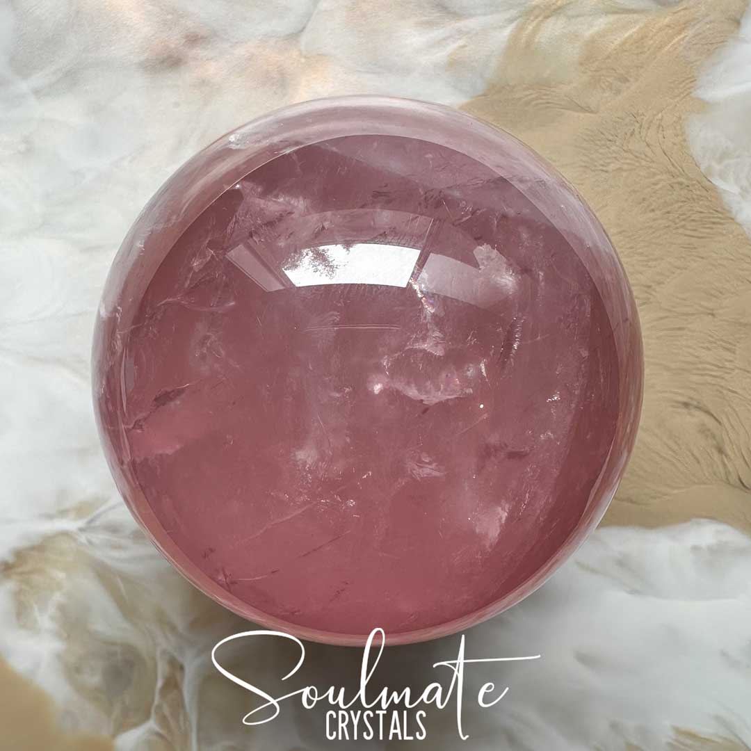 Soulmate Crystals Rose Quartz Polished Crystal Sphere, Pink Crystal for Self-Love, Forgiveness, Unconditional Love.