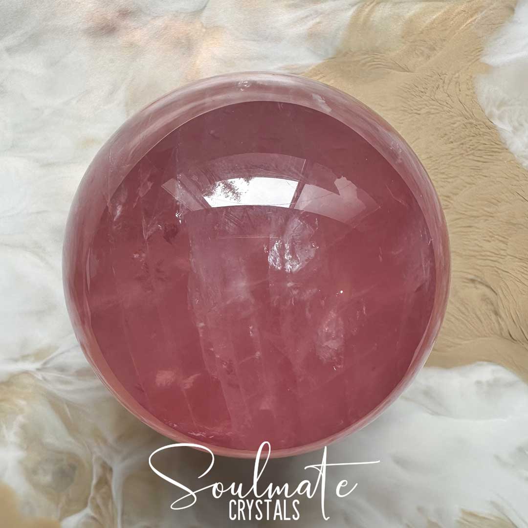 Soulmate Crystals Rose Quartz Polished Crystal Sphere, Pink Crystal for Self-Love, Forgiveness, Unconditional Love.