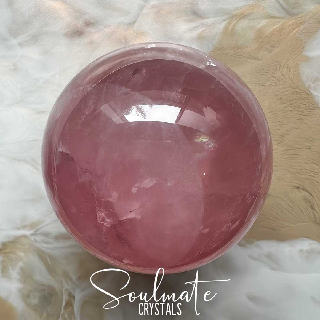 Soulmate Crystals Rose Quartz Polished Crystal Sphere, Pink Crystal for Self-Love, Forgiveness, Unconditional Love.