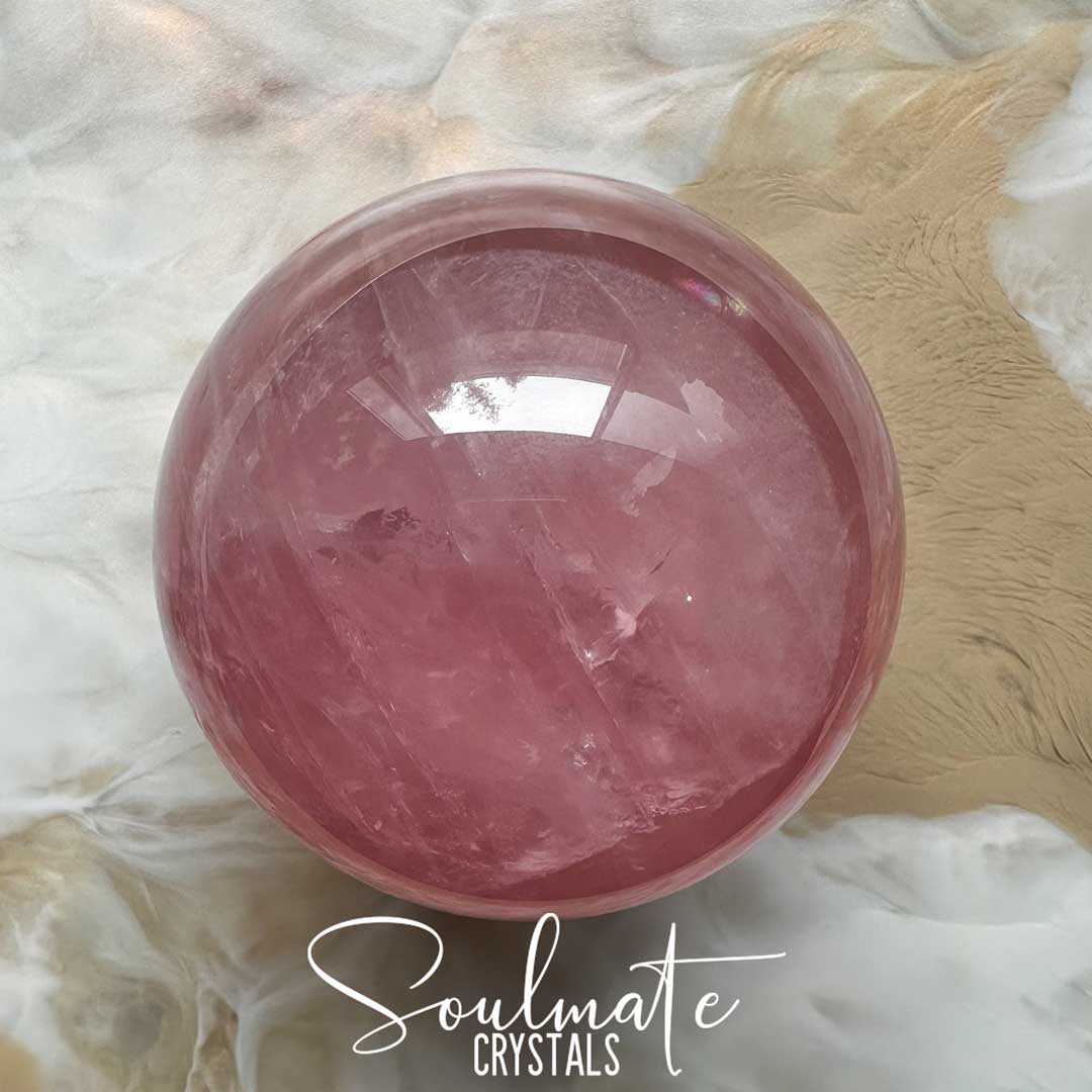 Soulmate Crystals Rose Quartz Polished Crystal Sphere, Pink Crystal for Self-Love, Forgiveness, Unconditional Love.