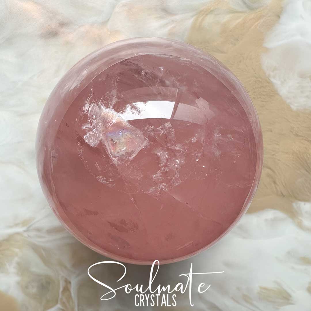 Soulmate Crystals Rose Quartz Polished Crystal Sphere, Pink Crystal for Self-Love, Forgiveness, Unconditional Love.