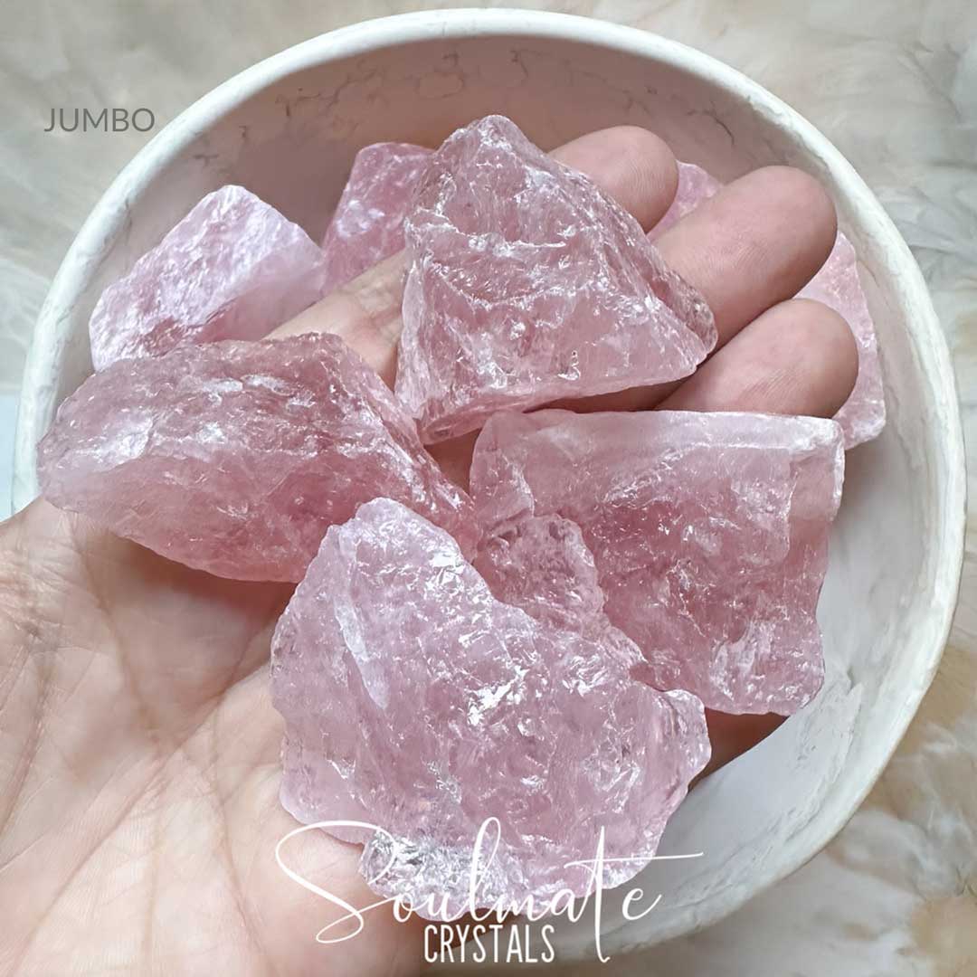 Soulmate Crystals Rose Quartz Raw Natural Stone, Unpolished, Rough Rock, Pink Crystal for Self-Love, Forgiveness, Unconditional Love.