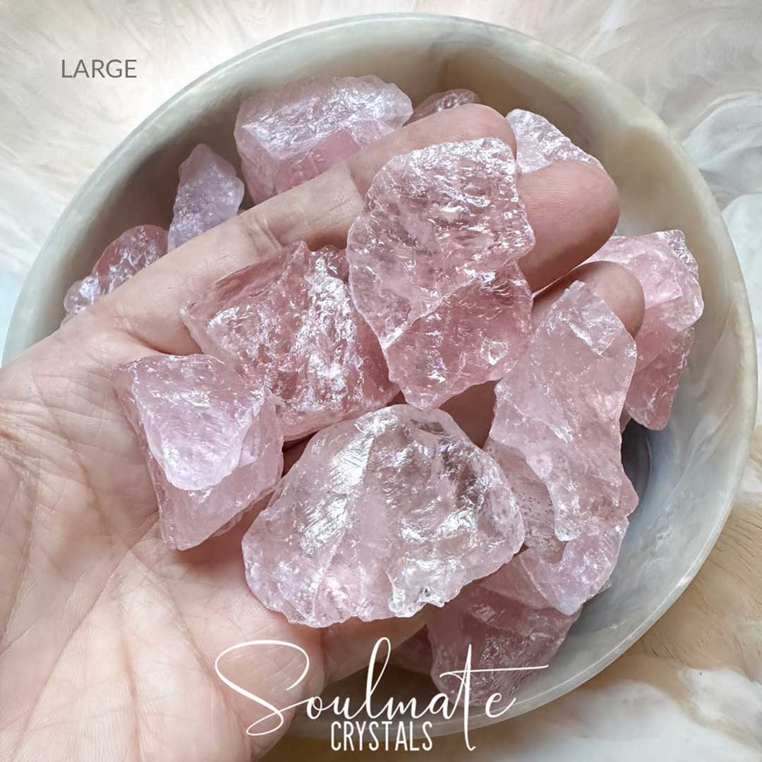 Soulmate Crystals Rose Quartz Raw Natural Stone, Unpolished, Rough Rock, Pink Crystal for Self-Love, Forgiveness, Unconditional Love.