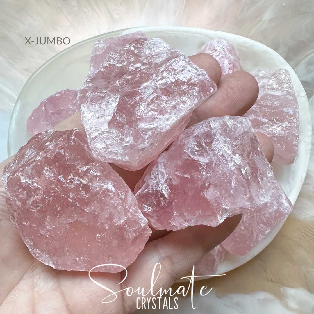 Soulmate Crystals Rose Quartz Raw Natural Stone, Unpolished, Rough Rock, Pink Crystal for Self-Love, Forgiveness, Unconditional Love.