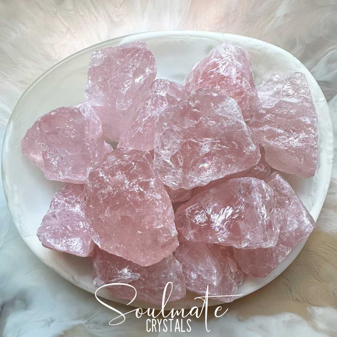 Soulmate Crystals Rose Quartz Raw Natural Stone, Unpolished, Rough Rock, Pink Crystal for Self-Love, Forgiveness, Unconditional Love.