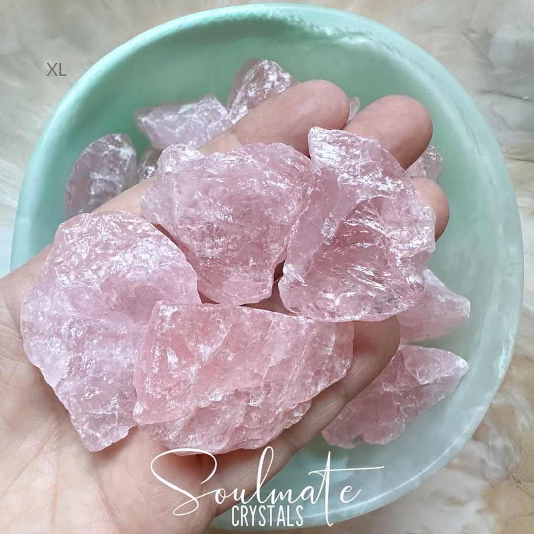 Soulmate Crystals Rose Quartz Raw Natural Stone, Unpolished, Rough Rock, Pink Crystal for Self-Love, Forgiveness, Unconditional Love.