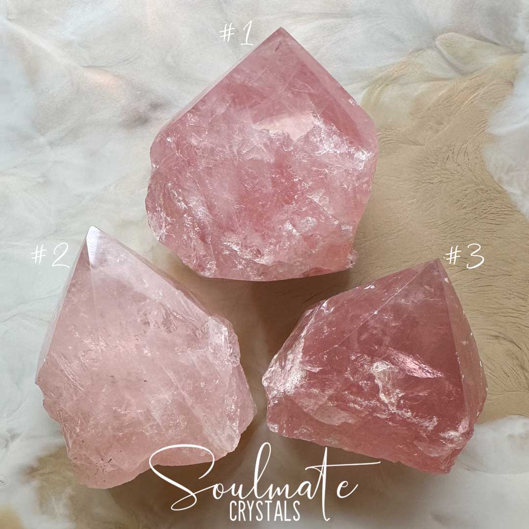 Soulmate Crystals Rose Quartz Raw Polished Point, Natural Raw Stone Point Polished Tip, Pink Crystal for Unconditional Love.