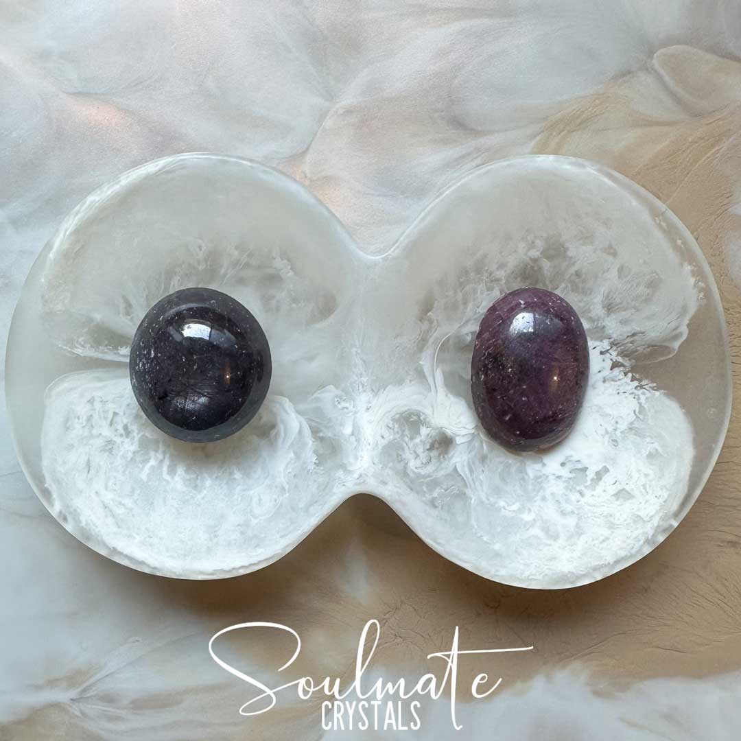 Soulmate Crystals Ruby Corundum Star Polished Crystal Cabachon, Ruby-Red, Ruby Purple Crystal with Star Asterism for Emotional Harmony, Wellbeing, Love, Passion, Precious Gemstone.