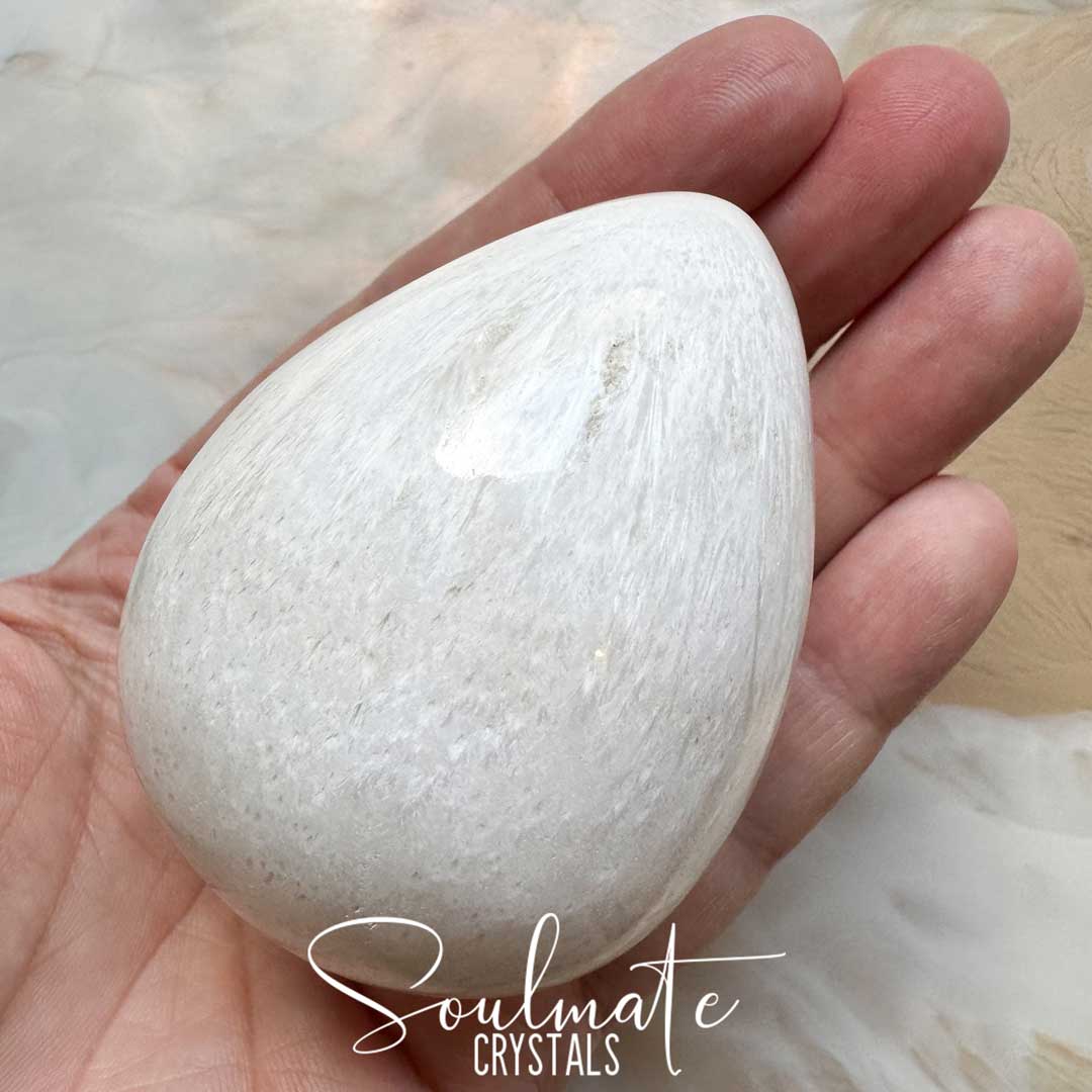 Soulmate Crystals Scolecite Polished Crystal Egg, White Zeolite Crystal for Spiritual Communication, Inner Peace, Transformation, High Vibration, Tranquility.