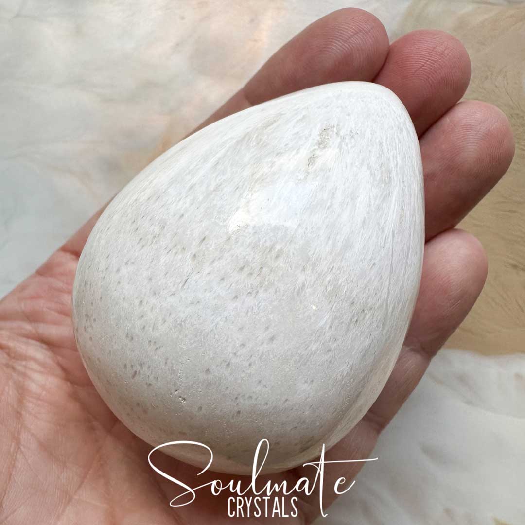 Soulmate Crystals Scolecite Polished Crystal Egg, White Zeolite Crystal for Spiritual Communication, Inner Peace, Transformation, High Vibration, Tranquility.