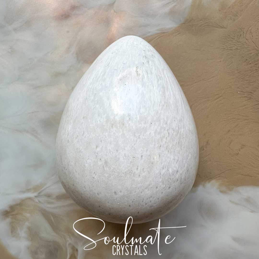 Soulmate Crystals Scolecite Polished Crystal Egg, White Zeolite Crystal for Spiritual Communication, Inner Peace, Transformation, High Vibration, Tranquility.