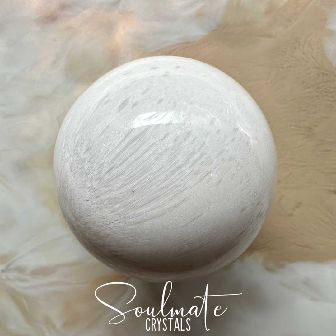 Soulmate Crystals Scolecite Polished Crystal Sphere, White Zeolite Crystal for Spiritual Communication, Inner Peace, Transformation, High Vibration, Tranquility.