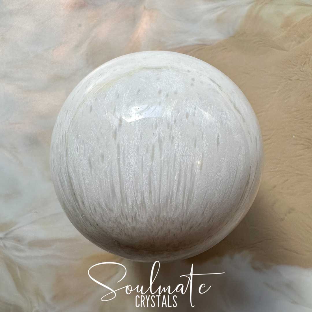 Soulmate Crystals Scolecite Polished Crystal Sphere, White Zeolite Crystal for Spiritual Communication, Inner Peace, Transformation, High Vibration, Tranquility.