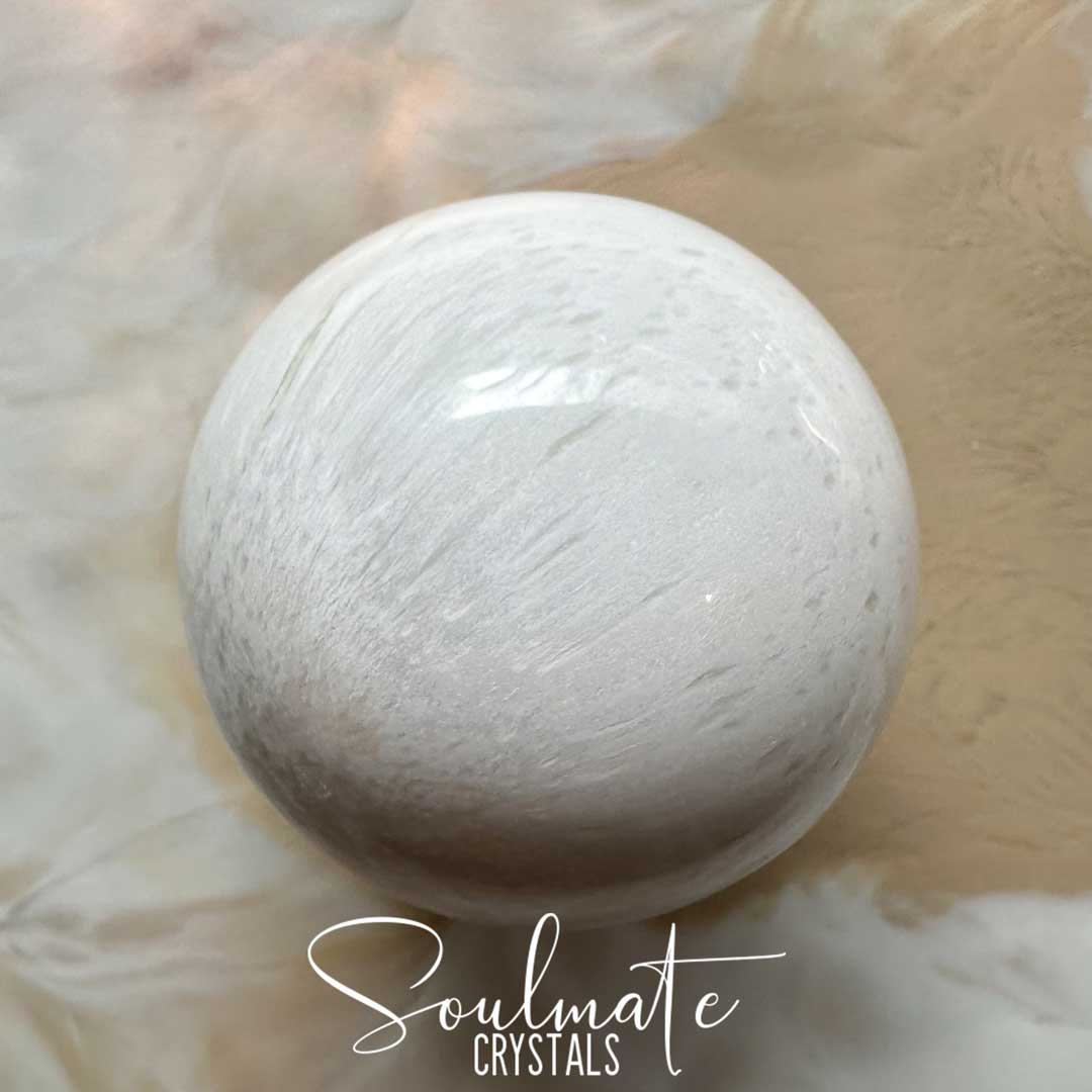 Soulmate Crystals Scolecite Polished Crystal Sphere, White Zeolite Crystal for Spiritual Communication, Inner Peace, Transformation, High Vibration, Tranquility.