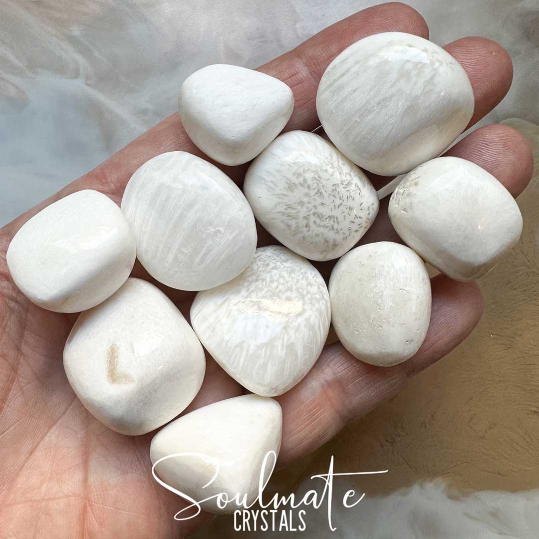 Soulmate Crystals Scolecite Tumbled Stone, White Zeolite Crystal for Spiritual Communication, Inner Peace, Transformation, High Vibration, Tranquility, Meditation, Crystals for Sleep, Crystals for Insomnia, Harmony.