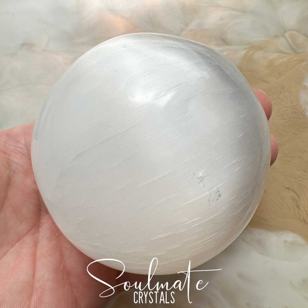 Soulmate Crystals White Selenite Polished Crystal Sphere, White Gypsum Crystal Ball for Energetic Cleansing