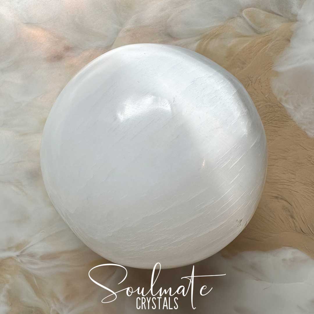 Soulmate Crystals White Selenite Polished Crystal Sphere, White Gypsum Crystal Ball for Energetic Cleansing