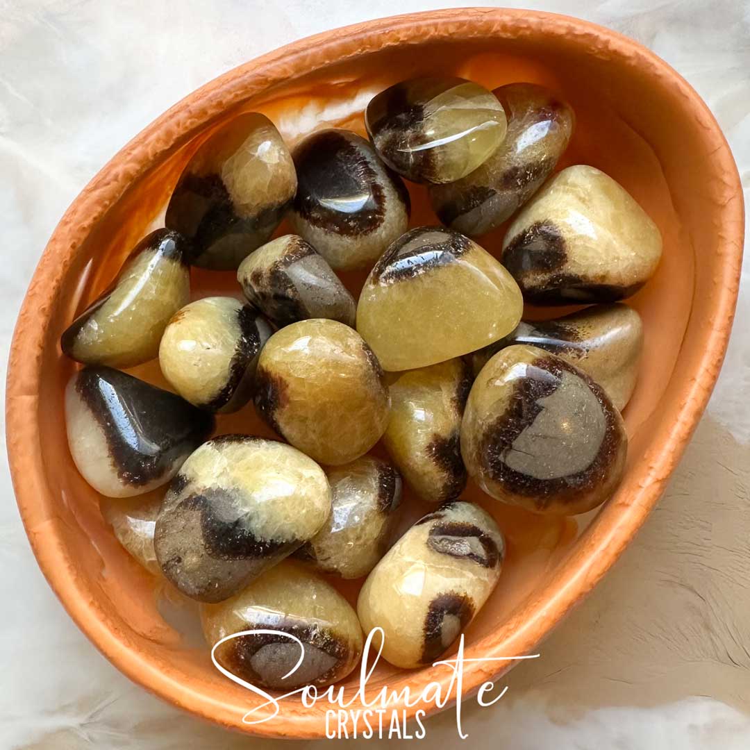Soulmate Crystals Septarian Nodule Tumbled Stone, Yellow Crystal Brown Patterning for Emotional Wellbeing, Self-Kindness, Protection, Comfort.