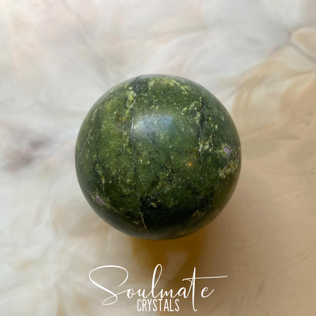 Soulmate Crystals Atlantisite Polished Crystal Sphere, Serpentine Green Crystal with Stitchtite Purple Crystal Inclusions for Wisdom, Compassion and Forgiveness, Extra Quality Grade Rare Australian Mineral