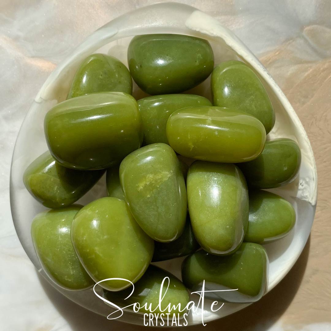 Soulmate Crystals Green Serpentine Tumbled Stone, Polished Olive Green Stone, Crystal for Vitality, Rejuvenation, Transformation, Rebirth.