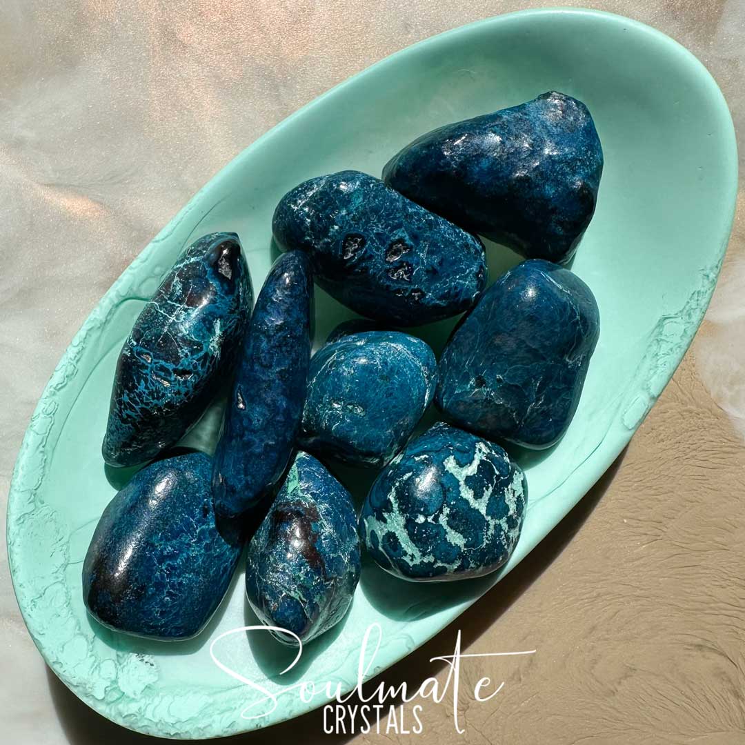 Soulmate Crystals Shattuckite Tumbled Stone, Blue Crystal for Liberation and Wisdom