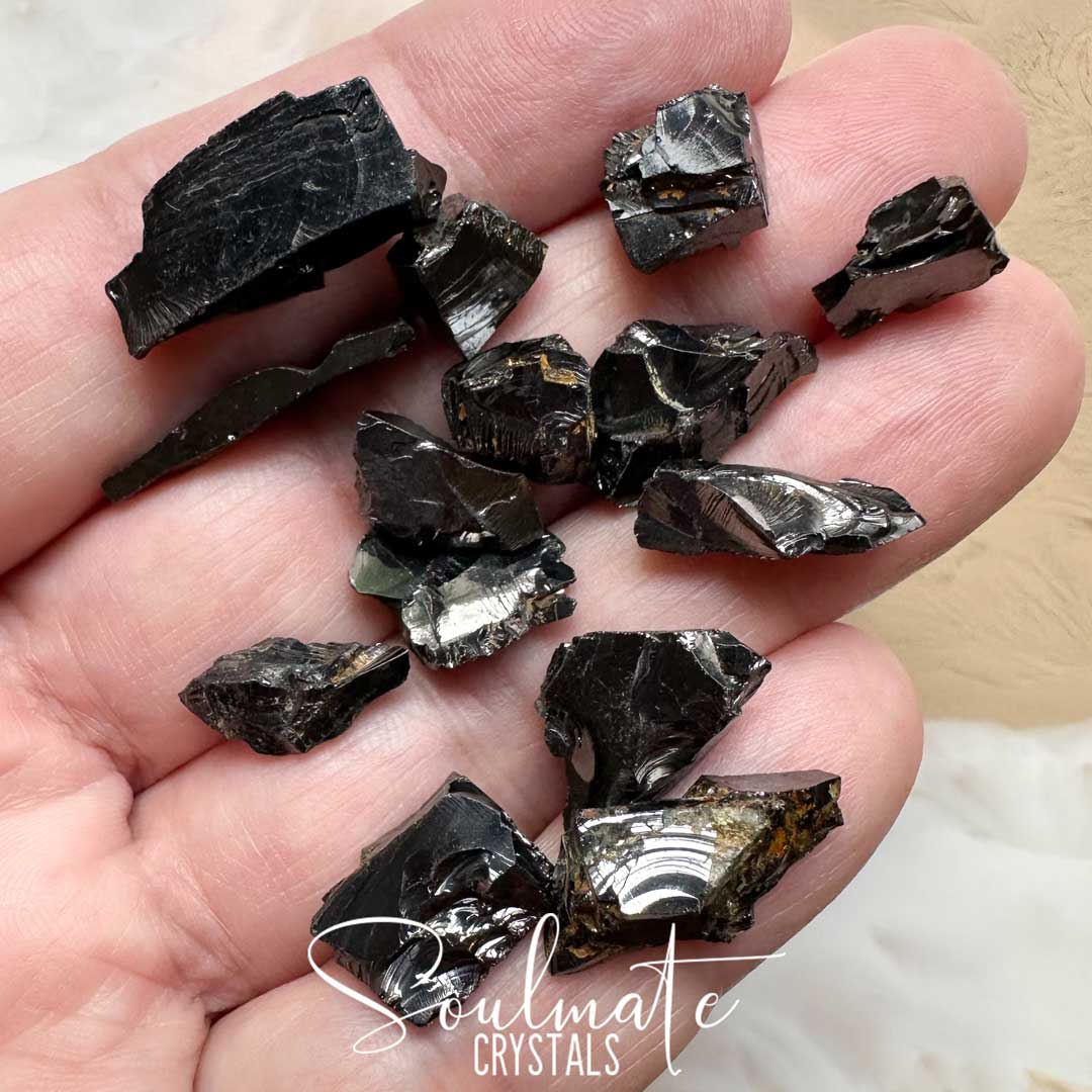 Soulmate Crystals Shungite Elite Noble Raw Natural Stone, Black Crystal for EMF Protection, Detoxification and Purification, Size XS, Extra Small