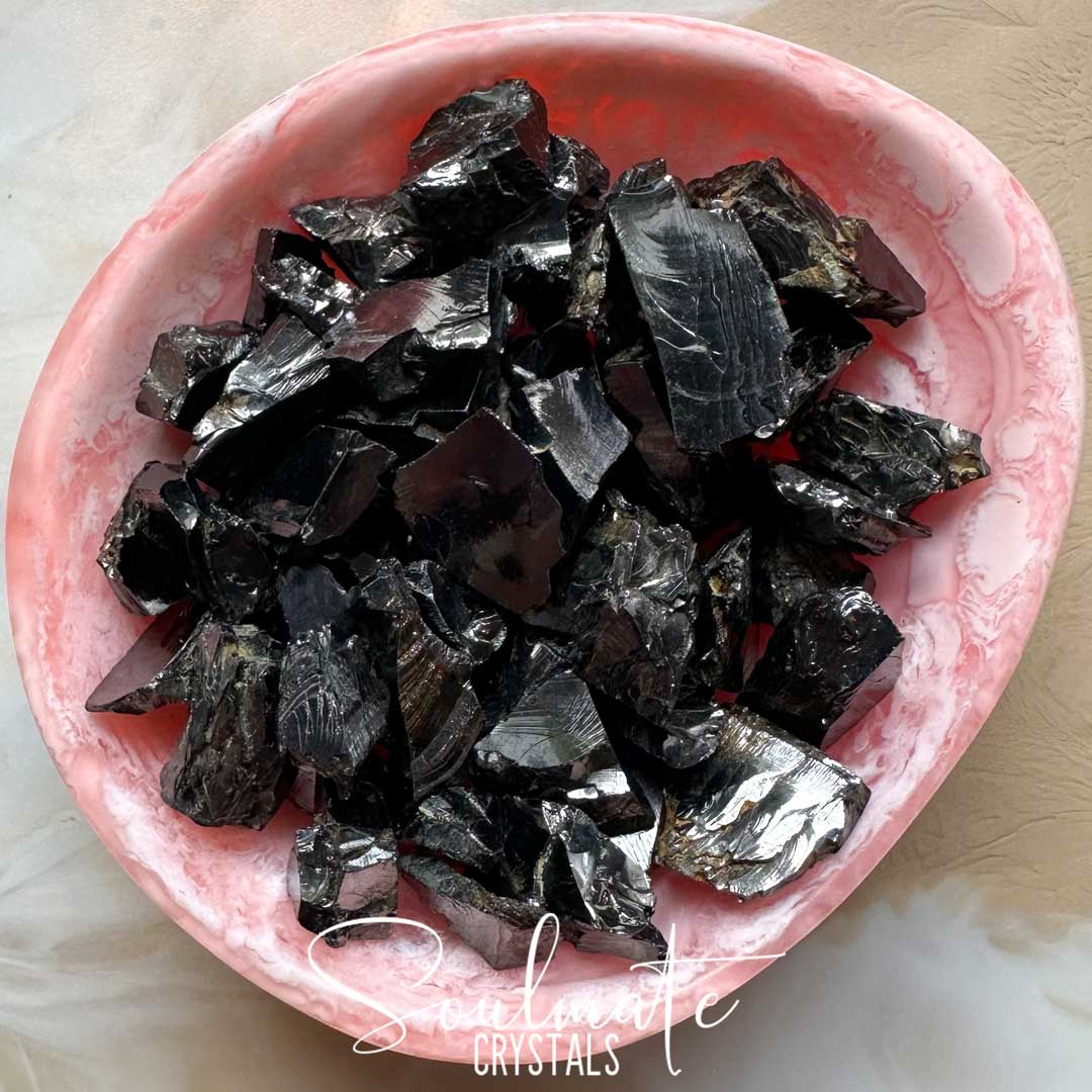 Soulmate Crystals Shungite Elite Noble Raw Natural Stone, Black Crystal for EMF Protection, Detoxification and Purification, Size XS, Extra Small