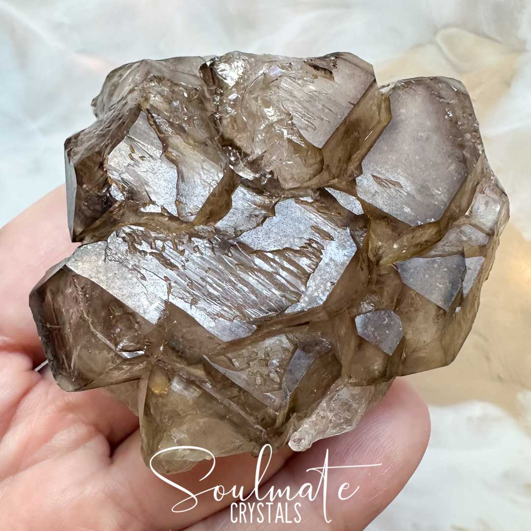 Soulmate Crystals Smoky Quartz Elestial Raw Natural Mineral Specimen, Unpolished Smoky Brown Quartz Crystal Rock for Grounding, Intuition, Spiritual Development, Higher Consciousness, Wisdom, Clarity, Intentional Transformation.