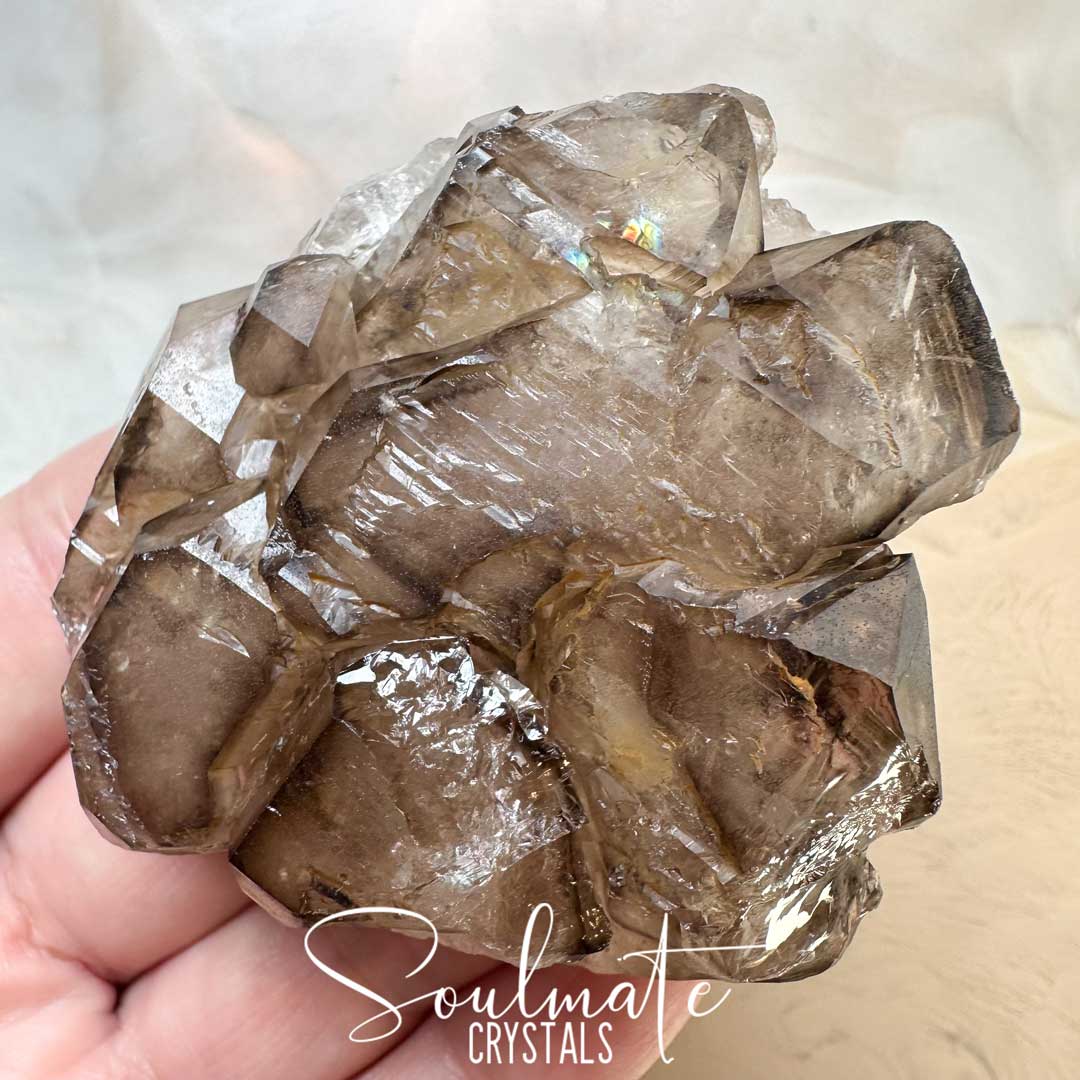 Soulmate Crystals Smoky Quartz Elestial Raw Natural Mineral Specimen, Unpolished Smoky Brown Quartz Crystal Rock for Grounding, Intuition, Spiritual Development, Higher Consciousness, Wisdom, Clarity, Intentional Transformation.