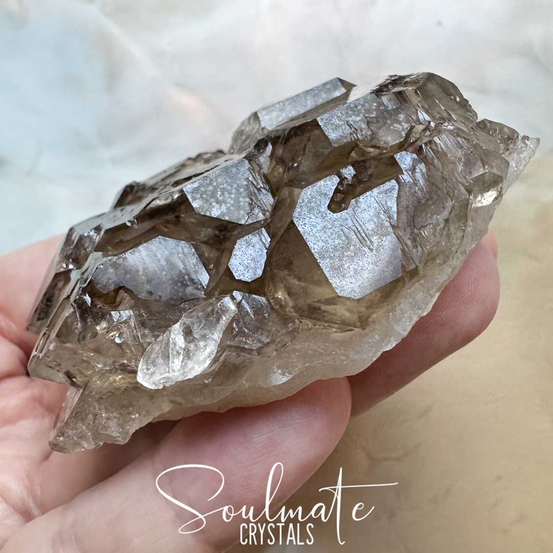 Soulmate Crystals Smoky Quartz Elestial Raw Natural Mineral Specimen, Unpolished Smoky Brown Quartz Crystal Rock for Grounding, Intuition, Spiritual Development, Higher Consciousness, Wisdom, Clarity, Intentional Transformation.