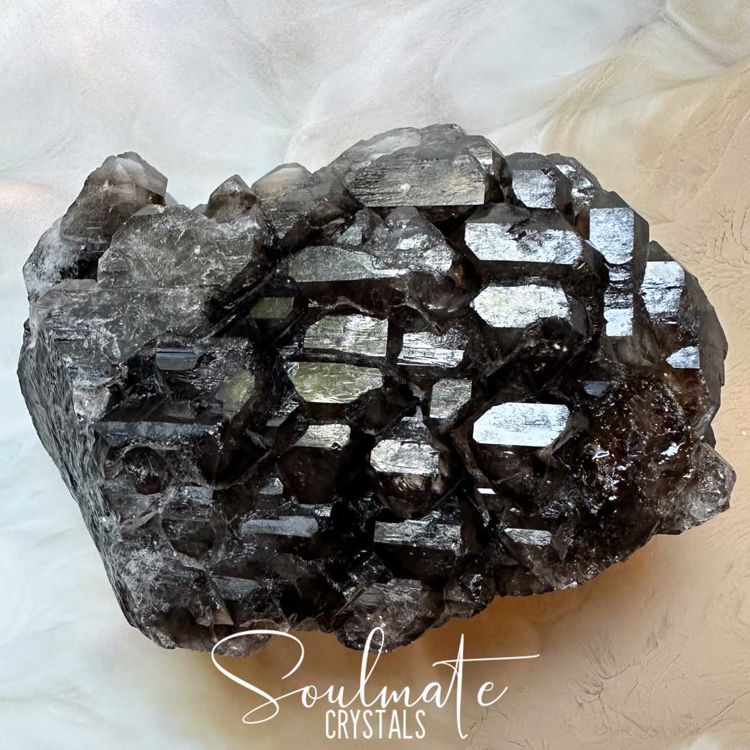 Soulmate Crystals Smoky Quartz  Jacaré Elestial Raw Natural Mineral Specimen, Unpolished Smoky Brown Quartz Crystal Rock for Grounding, Intuition, Spiritual Development, Higher Consciousness, Wisdom, Clarity, Intentional Transformation.