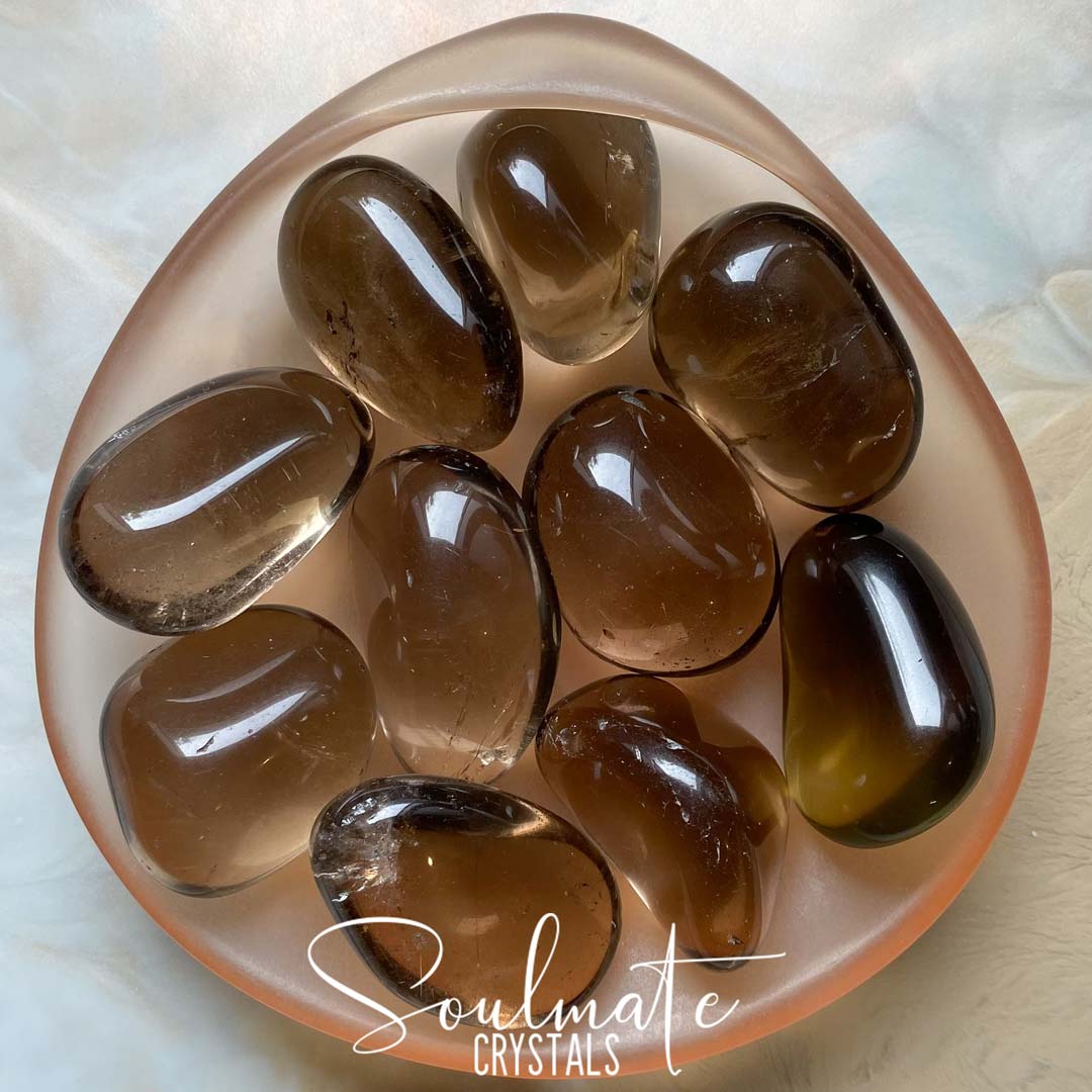 Soulmate Crystals Smoky Quartz Tumbled Stone, Translucent Brown Crystal for Grounding, Protective, Overcome Negativity.