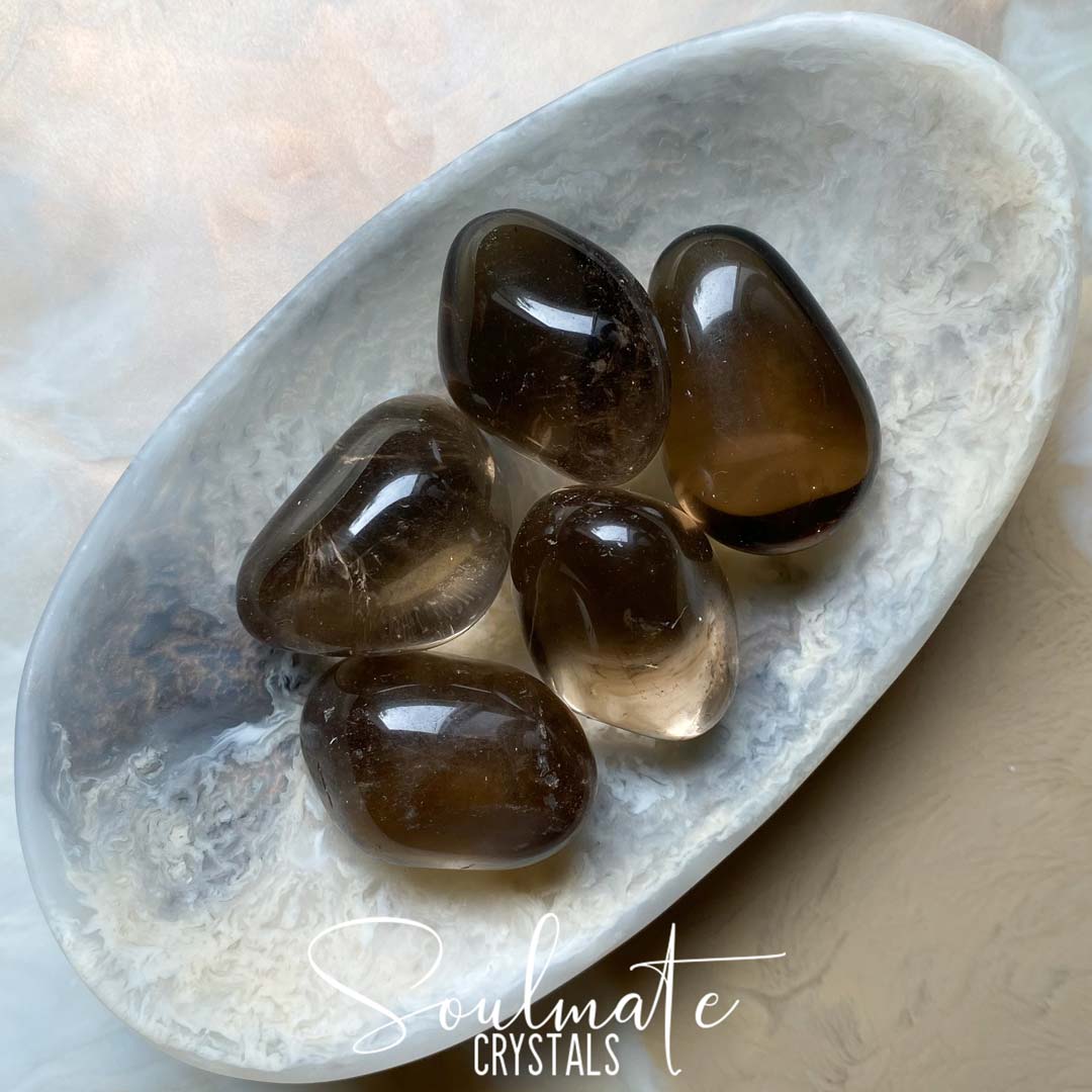 Soulmate Crystals Smoky Quartz Tumbled Stone, Translucent Brown Crystal for Grounding, Protective, Overcome Negativity.