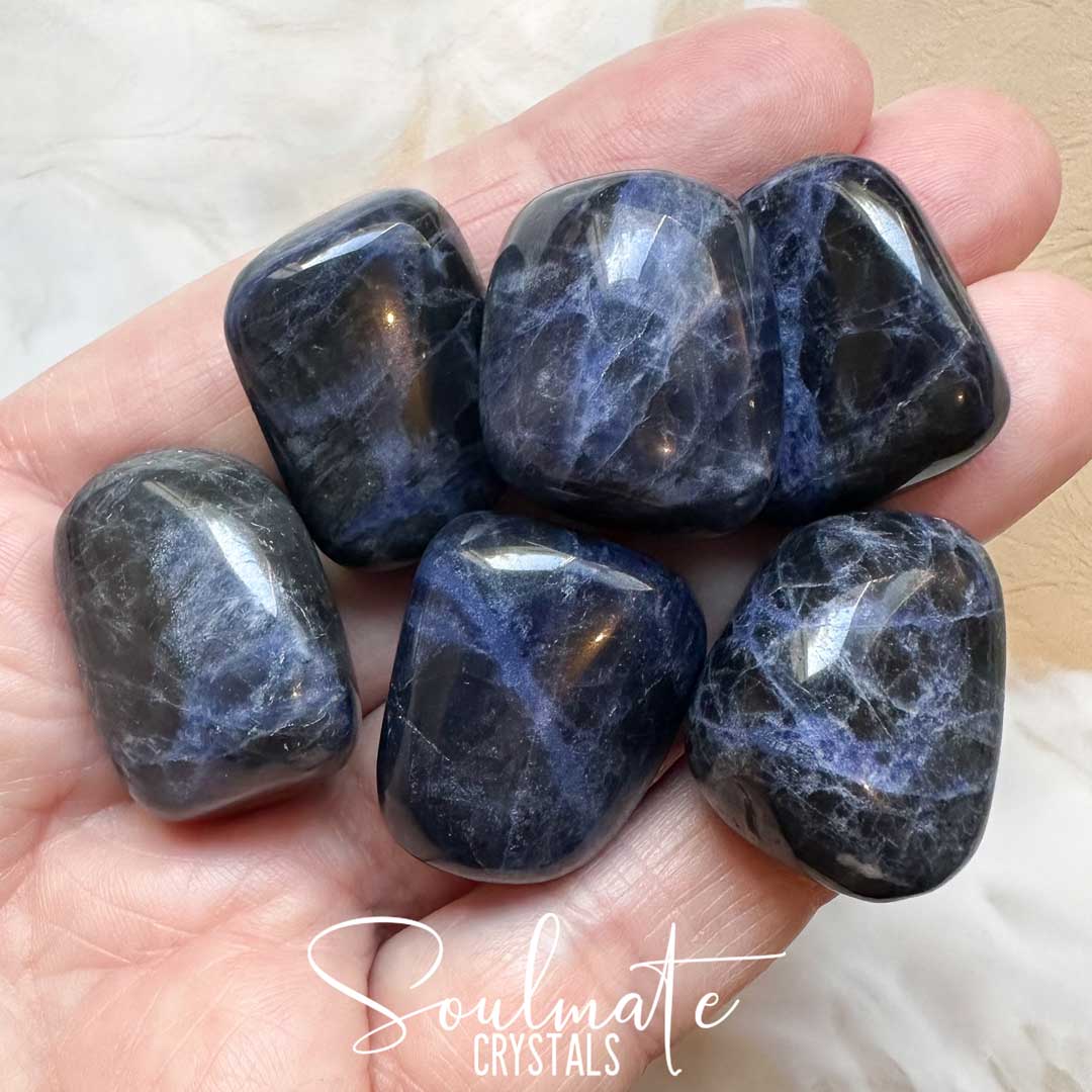 Soulmate Crystals Sodalite Dark Tumbled Stone, Deep Blue Black Crystal for Mental Fatigue, Communication, Peace.