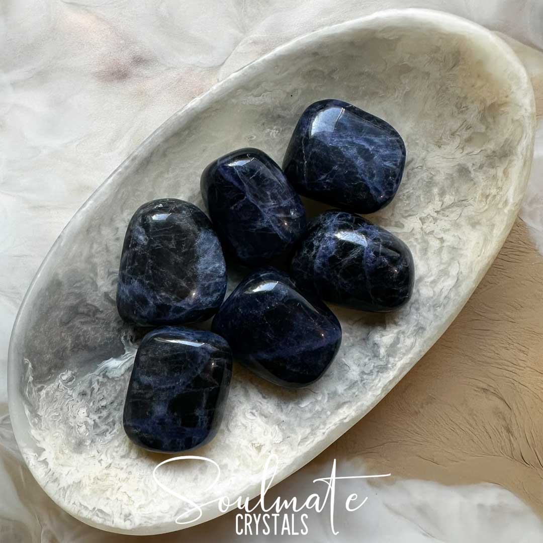 Soulmate Crystals Sodalite Dark Tumbled Stone, Deep Blue Black Crystal for Mental Fatigue, Communication, Peace.