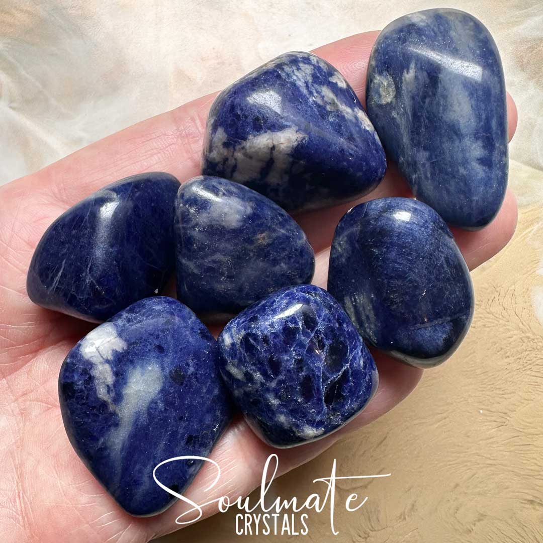 Soulmate Crystals Sodalite Tumbled Stone, Blue Crystal for Mental Fatigue, Communication, Peace.
