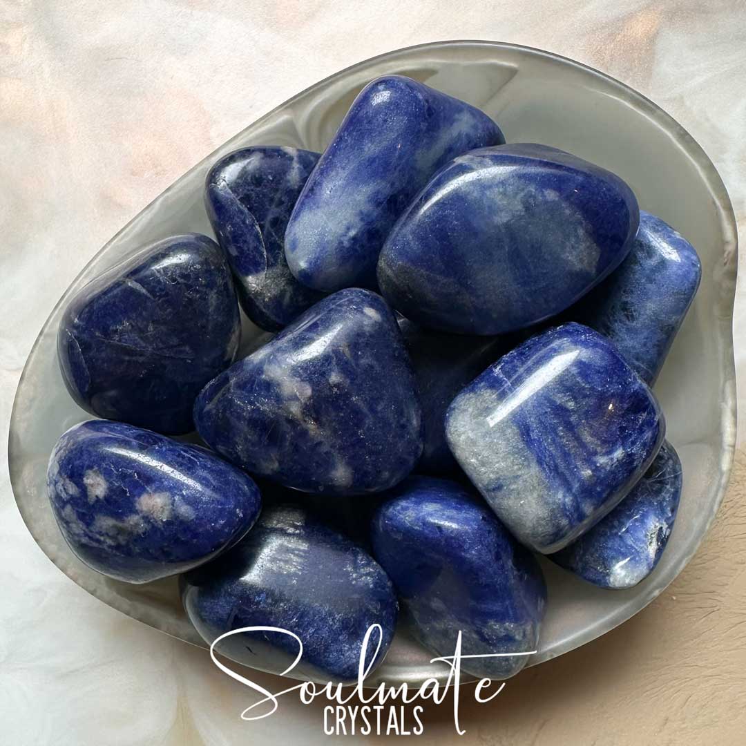 Soulmate Crystals Sodalite Tumbled Stone, Blue Crystal for Mental Fatigue, Communication, Peace.