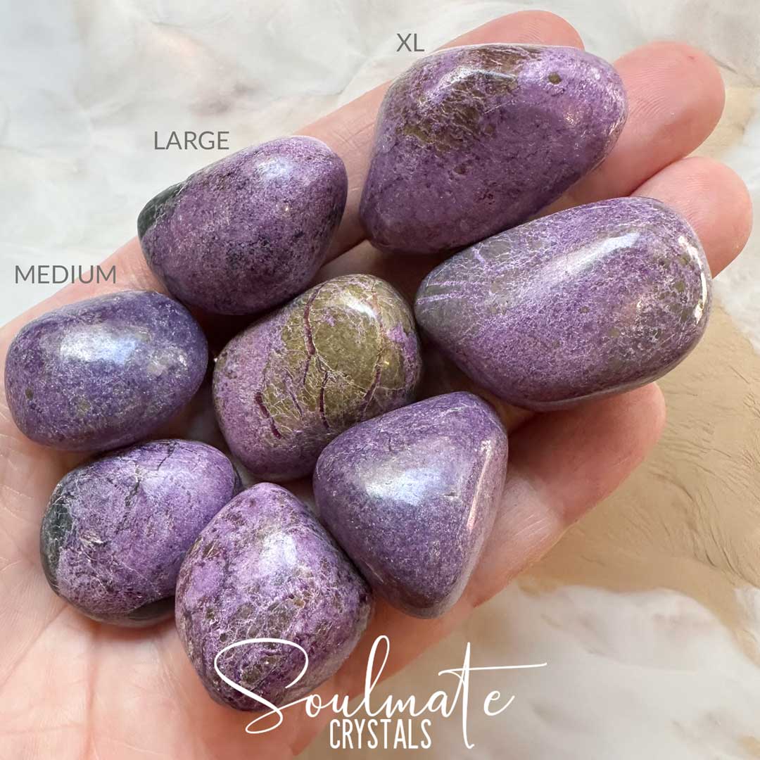 Soulmate Crystals Stichtite Tumbled Stone, Lavender Purple Crystal Green Serpentine Inclusions for Transformation, Wisdom, Inner Growth Spiritual Development, Emotional Wellbeing.