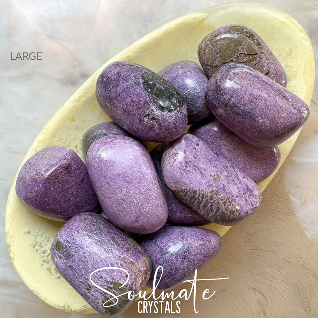 Soulmate Crystals Stichtite Tumbled Stone, Lavender Purple Crystal Green Serpentine Inclusions for Transformation, Wisdom, Inner Growth Spiritual Development, Emotional Wellbeing.
