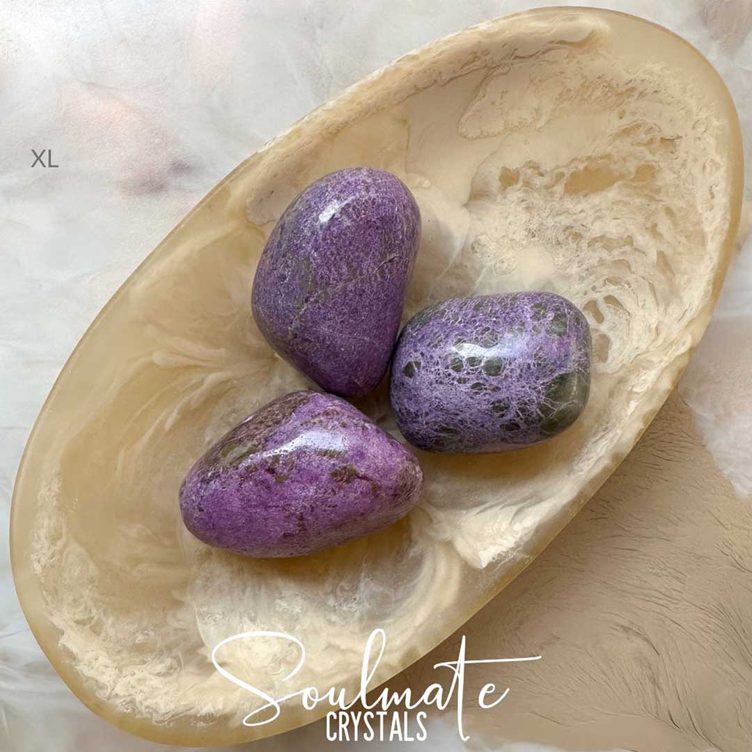 Soulmate Crystals Stichtite Tumbled Stone, Lavender Purple Crystal Green Serpentine Inclusions for Transformation, Wisdom, Inner Growth Spiritual Development, Emotional Wellbeing.