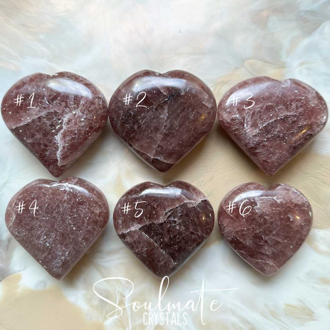 Soulmate Crystals Strawberry Quartz Polished Crystal Heart, Mid-Deep Ruby Red Crystal Heart for Self-Love and Joy