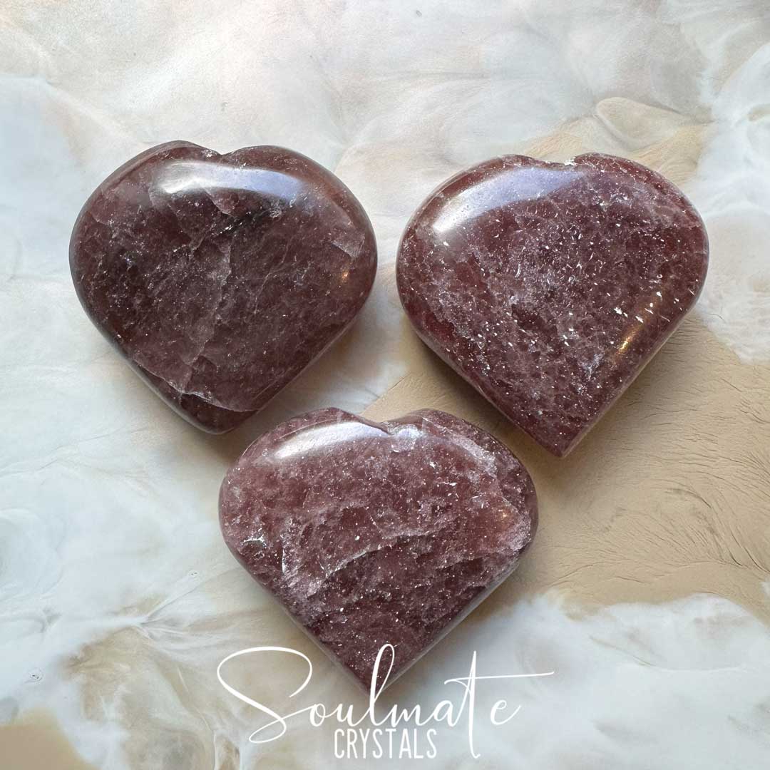 Soulmate Crystals Strawberry Quartz Polished Crystal Heart, Mid-Deep Ruby Red Crystal Heart for Self-Love and Joy