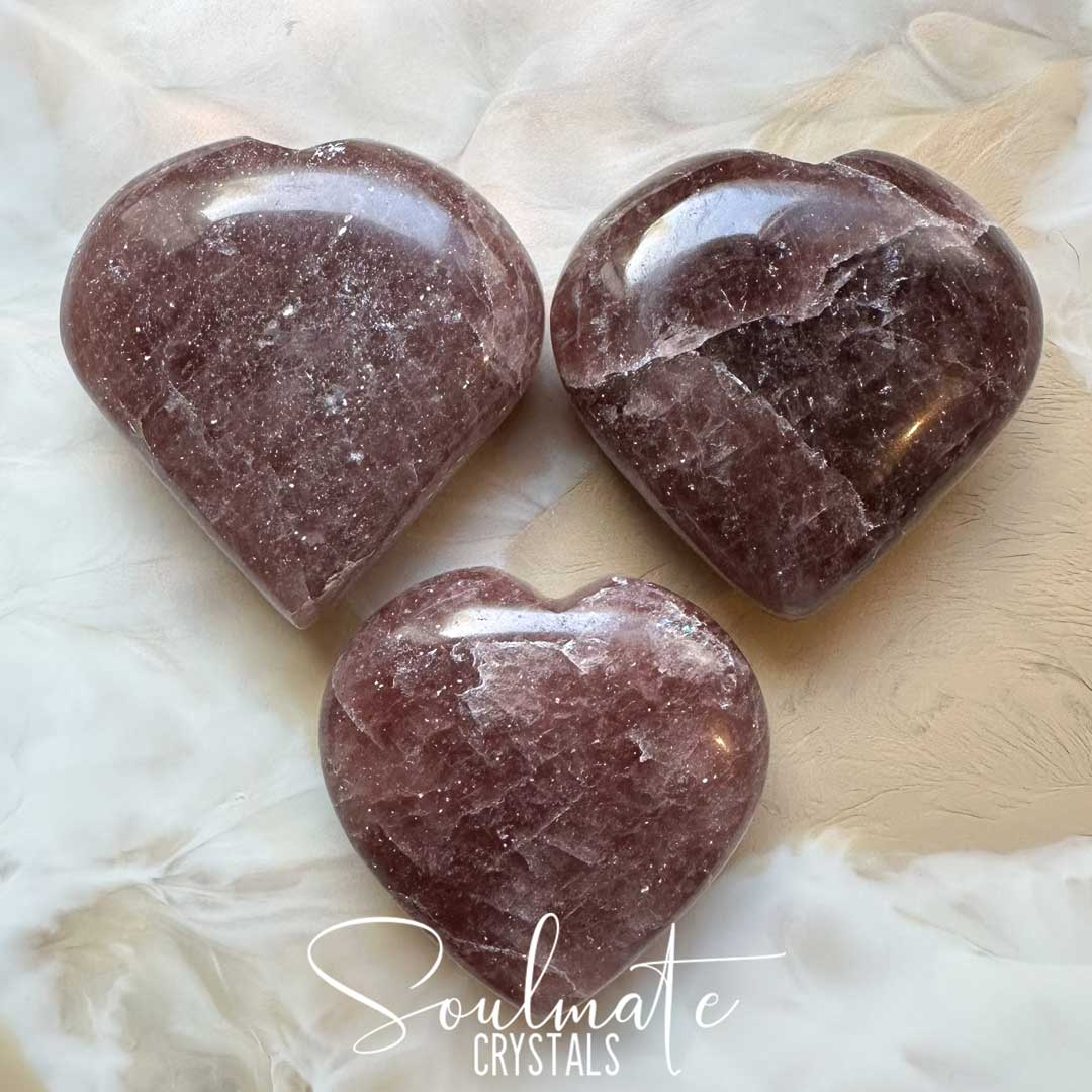 Soulmate Crystals Strawberry Quartz Polished Crystal Heart, Mid-Deep Ruby Red Crystal Heart for Self-Love and Joy