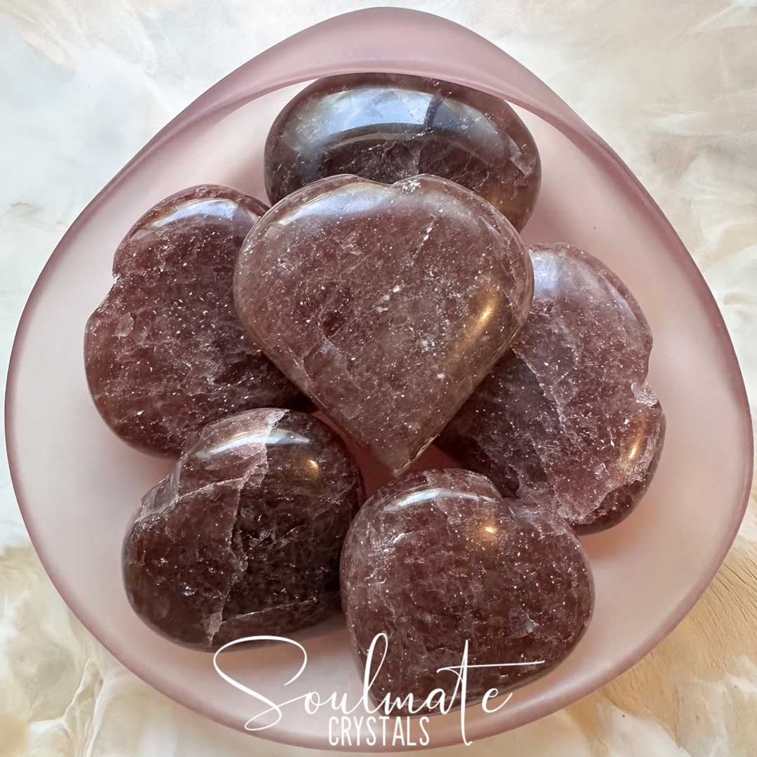 Soulmate Crystals Strawberry Quartz Polished Crystal Heart, Mid-Deep Ruby Red Crystal Heart for Self-Love and Joy