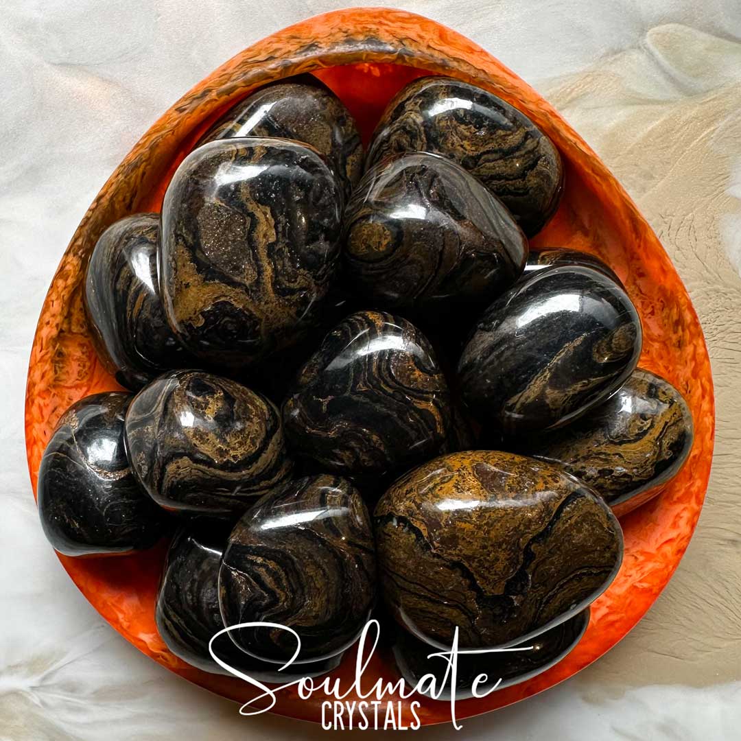 Soulmate Crystals Stromatolite Tumbled Stone, Golden-Brown Crystal for Strength, Stability, Peacefulness, Restoration.