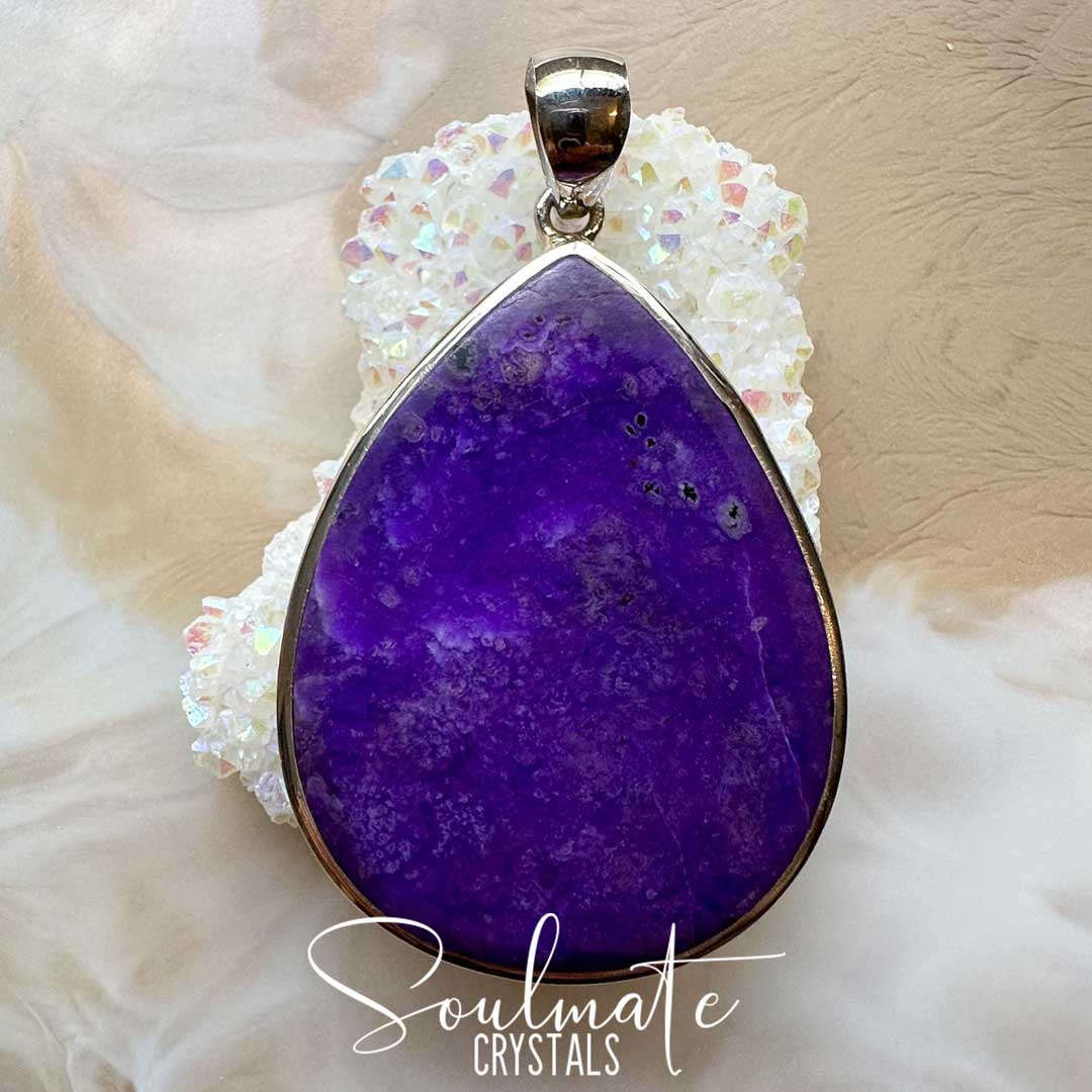 Soulmate Crystals Sugilite Polished Crystal Pendant Teardrop XXL Sterling Silver Grade AA. Vivid Violet rare crystal for Love, Inner Peace, Spiritual Protection, Wellness, Empath Stone, Violet Flame.