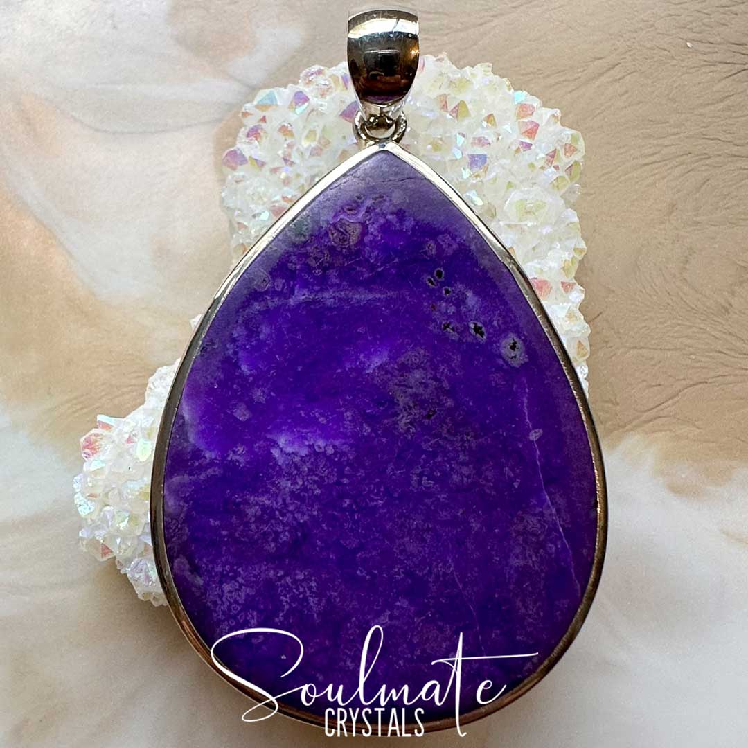 Soulmate Crystals Sugilite Polished Crystal Pendant Teardrop XXL Sterling Silver Grade AA. Vivid Violet rare crystal for Love, Inner Peace, Spiritual Protection, Wellness, Empath Stone, Violet Flame.