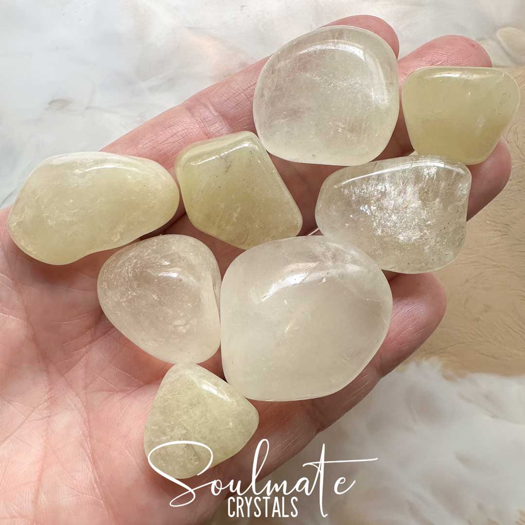 Soulmate Crystals Sulphur Quartz Tumbled Stone, Sulfur Pale Yellow Crystal for Personal Power, Change, Transformation.