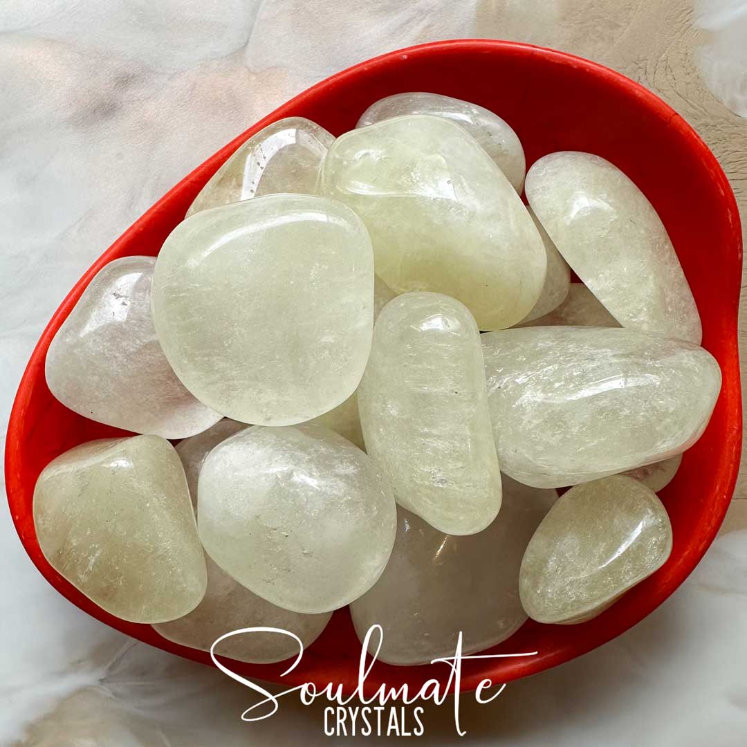 Soulmate Crystals Sulphur Quartz Tumbled Stone, Sulfur Pale Yellow Crystal for Personal Power, Change, Transformation.